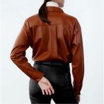 ZARA  Faux Leather Button Down Shirt Blouse Top Brown Size S NEW Photo 5
