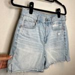 American Eagle Highest Rise Baggy Denim Shorts Light Wash Distressed Size 6 Blue Photo 0