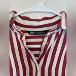 ZARA  Women’s Burgundy and White Striped‎ Oversized Button Down Blouse Size XS Photo 5