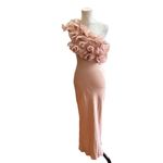 ZARA   Sateen Effect Ruffles Dress One Shoulder Bodycon Beige-Pink Prom Glam M Photo 3
