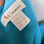 David's Bridal AW Bridal Tulip High Low Spaghetti Strap Bridesmaid Prom Dress, Turquoise, 6 Photo 3