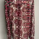 ASHER Burgundy Black Snake Print Blouse High Neck Sz Small Red Photo 0