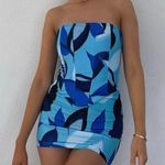 White Fox Boutique White Fox Alone With You Mini Skirt Blue Leaf Print Photo 1