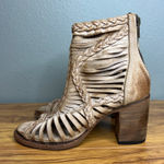 Freebird Bela Open Toe Disressed Leather Heels Size 7 Boho Western Beige Tan Photo 0