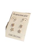 Francesca's  3 pair pierced earrings Stud gold tone CZ Faux Pearls New in Card Photo 1
