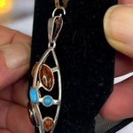 Galmorous Women's Silver Pendant With Multiple Baltic Amber Colored Stones Orange Photo 1