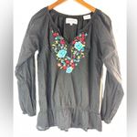 Panhandle Slim M Mexican Peasant Cotton Black Blouse with Floral Embroidery Size M Photo 0