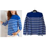 Talbots  blue white stripe mock neck long sleeve shirt Medium Photo 1