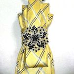 “Dainty Dapper” Yellow Plaid Necktie necklace with Black Beaded Brooch Photo 1