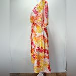 Adrienne Vittadini  Floral V neck Semi Sheer Flowy Short Sleeve Dress Size L Photo 4