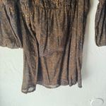 Karma Highway Brown Peasant Top Gold Dot Sheer Smocked Square Neck Medium Photo 4