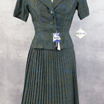 Leslie Fay Vintage 50s Skirt Suit Size 14 Pleated Dacron Timeless Daywear Office Photo 0