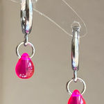 Handmade mini hot pink teardrop Czech glass simple minimalist earrings🩷 Photo 1