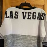 PINK - Victoria's Secret PINK Victoria’s Secret white & grey pullover V neck sweatshirt Size S Photo 1