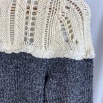 Free People  Gray & Ivory Woven Long sleeve Crochet Accent Sweater M Photo 2