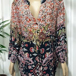 Phool Womens Floral Paisley Print Pleated Top Size 2X Boho Patchwork Y Neck Photo 0