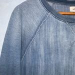 THML  Washed Out Denim Blue Raw Hem Long Sleeve Crewneck Casual Comfy Tunic XS Photo 5
