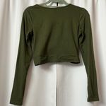 NWOT Sexy Dark Green Front Knot Crop Top Long Sleeve Size Medium Photo 2