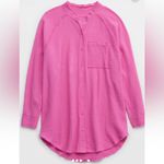 Aerie Gauzy Coverup Button Down Shirt Large in Lip Gloss Hot Pink Photo 2