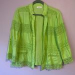 Chico's  L Linen Blend Green Lace-Trimmed Jacket Cardigan Photo 0