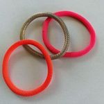 Neon Pink Orange & Gold Woven Metal Bracelet Set Photo 0