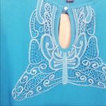 Veronica & Stella Teal Embroidered Keyhole Top Coastal Grandma Bohemian Blue Size M Photo 1