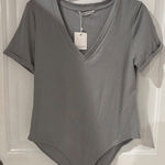 MANGOPop V-Neck Bodysuit‎ Short Sleeve Casual Top Gray XL Photo 0