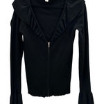 Boston Proper Black Ribbed Zip Front Ruffle Bell Sleeve Sweater Top Size Small Photo 0