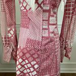 Vintage 70s Mauve Pink White Retro Print Shift Dress Scarf XS S Photo 6