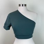 Zella NEW One Shoulder Cropped Short Sleeve Yoga Top | GREEN | Medium Photo 2