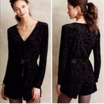 Saylor Black Velvet Burnout Romper Floral Belted Long Sleeve Anthropologie XS Photo 4