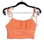 ZARA Gingham Ruched Smocked Back Crop Top Tie Straps XS Orange White #2975 Photo 0