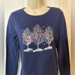 Holiday Time Navy Cardinal Tree Long Sleeve Tee Medium Winter Scene Top Photo 2