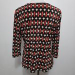 Apostrophe Red Black Geometric Plisse Pleat Long Sleeve V Neck Blouse Large Y2K Photo 4