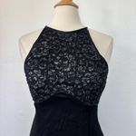 Vintage 90s Solid Black Satin & Lace Open Back Cocktail Dress Size 8 Photo 5