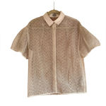 KENZO WHITE SHEER LOGO SHORT SLEEVE BUTTON FRONT BLOUSE Size XS Photo 0