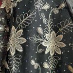 Vintage CLARA sheer black & silver floral print shimmery open cardigan top Size L Photo 8