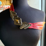 Vintage 80s Revcor red leather metal buckle wrap belt, size small medium Photo 0