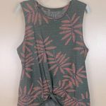 A New Day Green Tropical Leaf Print Twist Front Tank Top Large Photo 0