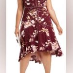 Taylor Woman Maroon & Pink Floral Sheath Dress Flutter Cap Sleeves Hi Low V Photo 0