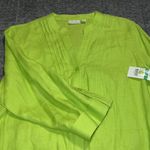 kim rogers  large women’s ondina lime green 100% linen button down 3/4 sleeve Photo 5
