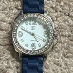 NY&Co women’s vintage silver/navy blue adjustable crystal‎ rubber watch one size Photo 1
