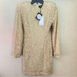 RETROFÊTE‎ Nikki Sequin Long Sleeve Minidress in Sea Shell Size Small NWT Tan Photo 4