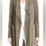 Max Studio Open-Front Long Jacket Cardigan. Faux Suede. Olive Color. Size Small Photo 0