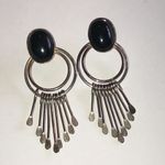 Elegant Vintage Black and Silver Tone Boho Western Dangle Earrings Photo 2