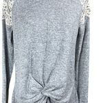 Rewind New Top Grey Cream Lace Shoulder Front Twist Size L Large Photo 0