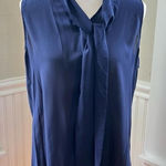 Parker NWT  Sleeveless Blouse Neck Bow Top Navy Size Large Office Work Brunch Photo 0