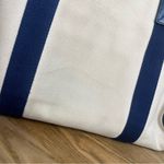 Michael Kors  Canvas Leather Trimmed Large Tote Travel Bag Ivory Navy Blue Photo 6