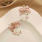 Gold Plated Cute Pink Big Bowknot Drop Earrings‎ Hollow Out Flower White Cat Photo 7
