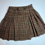 Plaid Pleated Mini Skirt Brown Red Plaid Buckle Detail Women's Size 3 Photo 0